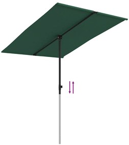 Guarda-sol de jardim com poste de alumínio 2x1,5 m verde