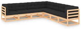 vidaXL 7 pcs conjunto lounge de jardim c/ almofadões pinho maciço