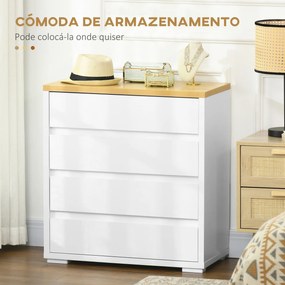 HOMCOM Cómoda Moderna com 4 Gavetas Cómoda de Madeira para Dormitório Sala de Estar Carga Máxima 40 kg 70x37x75 cm Branco e Madeira