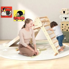 Conjunto de escalada triangular dobrável com escorrega para crianças e barras de madeira de faia Ginásio de interior Natural
