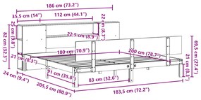 Cama com estante sem colchão 180x200 cm pinho maciço branco