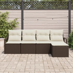 Conjunto de Sofá de Jardim vidaXL de 5 Peças com Almofadas Marrom Poli