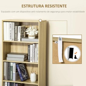 Estante para Livros com 4 Compartimentos Abertos e 1 Armário com 2 Prateleiras Armazenamento Livros Plantas para Sala de Estar Escritório 59x29x180cm