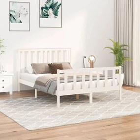 Estrutura de cama com cabeceira 140x200 cm pinho maciço branco