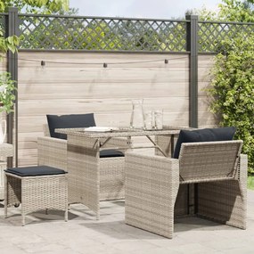 4 pcs conj. sofás jardim c/ almofadões vime PE cinzento-claro