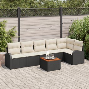 Conjunto de Sofá de Jardim de 7 Peças com Almofadas Preto de Poliratta