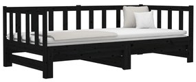 Estrutura sofá-cama de puxar 2x(90x190) cm pinho maciço preto