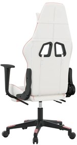 Cadeira gaming com apoio p/ pés couro artificial branco e rosa