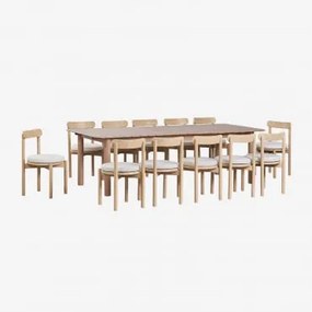 Conjunto De Mesa Retangular Extensível Duala 250-310x105 Cm E 12 Cadeiras De Jardim Em Madeira De Acácia Nualis Marrom Acácia Claro - Sklum
