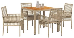 Conjunto de Jantar de Jardim 5 Peças com Almofadas Bege em Rattan Poli