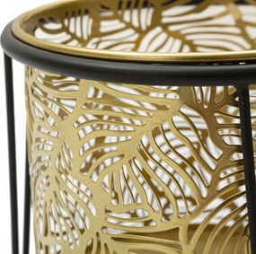 CONJUNTO DE 2 SUPORTES PARA VASOS LEAVY DOURADO E PRETO Ø 21X40-19X22 CM (PLANTAS NÃO INCLUIDAS)