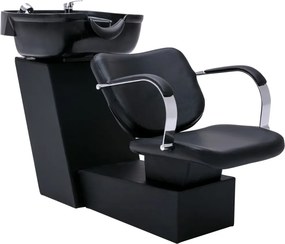 vidaXL Cadeira cabeleireiro c/ lavatório couro art. 137x59x82 cm preto