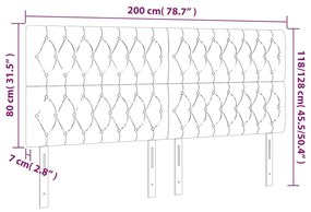 Cabeceira de cama c/ LED tecido 200x7x118/128 cm cinza-escuro