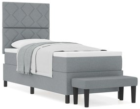 Cama Box Spring com Colchão e Banco Cinza Claro 80x200 cm Tecido