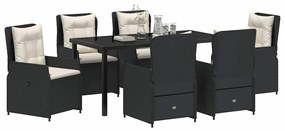 Conjunto de Jantar de Jardim 7 Peças Preto em Rattan de Poliéster