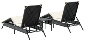 Espreguiçadeiras com mesa 2 pcs vime PE preto