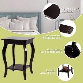 Conjunto de 2 mesas de cabeceira de 2 camadas com pernas curvas para quarto, sala de estar e sala de estar 40 x 40 x 60 cm castanho