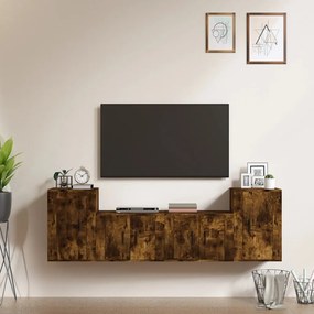 Conjunto móveis de TV 4 pcs madeira processada carvalho fumado