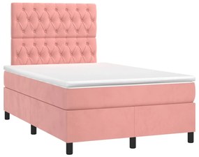 Cama box spring c/ colchão/LED 120x200 cm veludo rosa