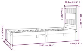 Estrutura de cama pequena solteiro 75x190cm pinho maciço branco