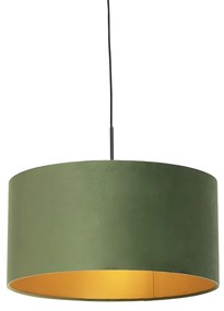Candeeiro de suspensão com abajur de veludo verde com dourado 50 cm - Combi Country / Rústico