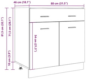 Armário inferior c/ gavetas 80x46x81,5cm contraplacado cinzento