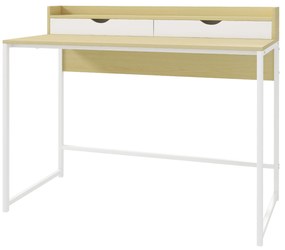 HOMCOM Secretária Moderna Mesa para Escritório Mesa de Computador com Estante e 2 Gavetas Removíveis 106x50x89 cm Branco