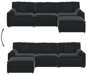 Sofá modular com pufes e almofadas preto