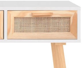 Mesa consola 105x30x75 cm pinho maciço e vime natural branco