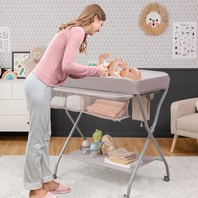 Trocador dobrável para crianças com rodas bloqueáveis ​​Trocador com cesto largo 93 x 68 x 103 cm cinza