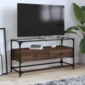 vidaXL Móvel de TV c/ tampo vidro derivados madeira carvalho castanho