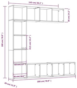 3 pcs conjunto estante/móvel TV 180x30x180 cm cinzento sonoma