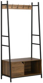 HOMCOM Móvel Cabide de Entrada com Sapateiro Banco 5 Ganchos Armário e Prateleira Aberta 84x40x169cm Marrom Rústico