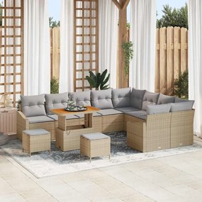 Conjunto de Sofá de Jardim com 12 Peças e Almofadas Bege Rattan PE Acácia