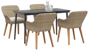Conjunto de Jantar para Jardim 5 Peças Bege em Rattan Sintético