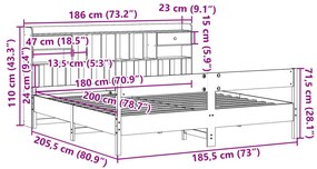 Cama com estante sem colchão 180x200 cm pinho maciço