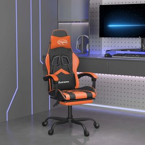 vidaXL Cadeira gaming giratória+apoio pés couro artif. preto/laranja