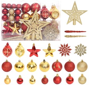 vidaXL 108 pcs conjunto de enfeites de Natal dourado e vermelho