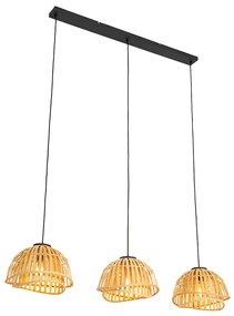 Candeeiro suspenso oriental preto com bambu natural 3 luzes - Pua Oriental