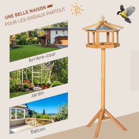 Comedouro para pássaros selvagens com suporte, ninho e bandeja - Estação para pássaros - Abrigo para pássaros em madeira para exterior - 113 cm