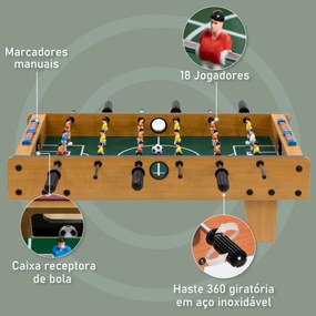 Matraquilho de Mesa para Crianças acima de 6 Anos Jogo de Mesa de Futbol de Madeira com 2 Bolas 6 Varas 2 Marcadores de Pontos 18 Jogadores 69x36,5x22