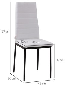 Conjunto de 4 Cadeiras de Sala de Jantar Estofadas em Linho e Pés de Metal Cadeiras Modernas para Cozinha Carga Máxima 120kg 41x50x97cm Branco
