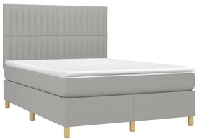 Cama box spring c/ colchão e LED 140x190 cm tecido cinza-claro