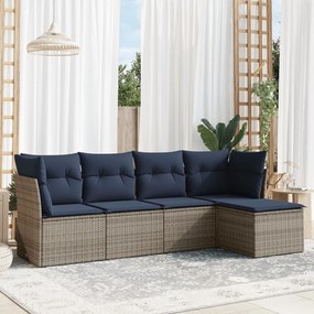 vidaXL 5 pcs conjunto sofás p/ jardim c/ almofadões vime PE cinzento