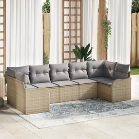 Conjunto de Sofá de Jardim vidaXL de 7 Peças com Almofadas Bege Polirr
