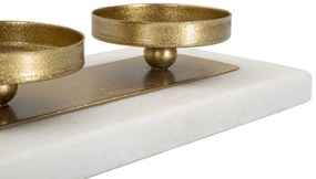 Castiçal Retangular em Metal Dourado e Mármore – 40x10x5 cm