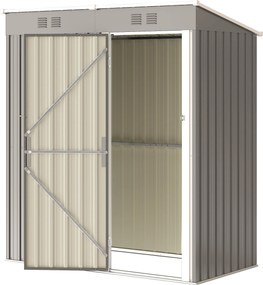 Abrigo de jardim em metal 163 x 90 x 179 cm para encostar, com 2 grelhas de ventilação e telhado inclinado com proteção UV, cinzento claro