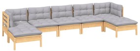 7 pcs conjunto lounge de jardim c/ almofadões cinzentos pinho