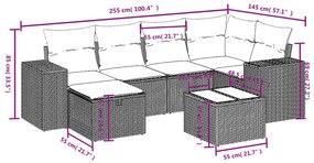 7 pcs conjunto de sofás jardim c/ almofadões vime PE castanho