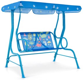 Baloiço infantil Hollywood para 2 crianças com toldo ajustável e estrutura metálica azul